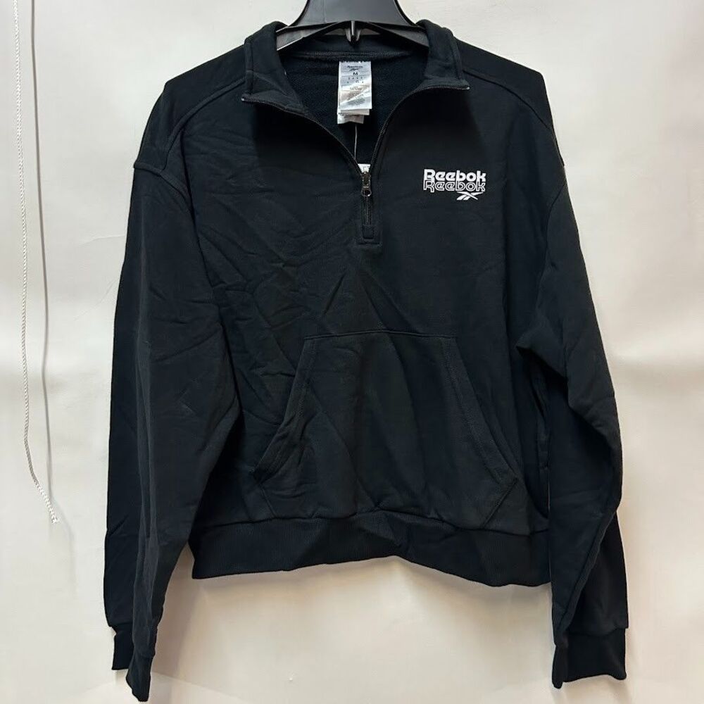 Reebok Womens M Black Quarter Zip Pull Over Sweatshirt NWT BQ36